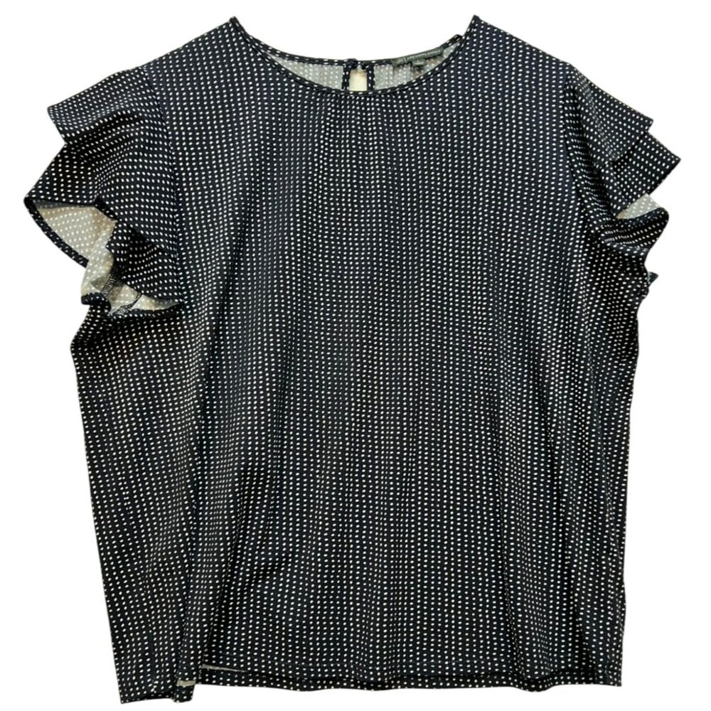 Adrianna Papell Women's Tunic Blouse Flutter Sleeve Stretch Sz L Navy Polka Dot